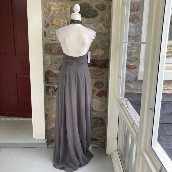 NWT Anthropologie BHlDN Jenny Yoo Elliya Maxi Dress Charcoal Gray Womens 2 - Picture 9 of 12